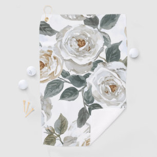 Garden Roses   White Watercolor Floral Vintage Golf Towel