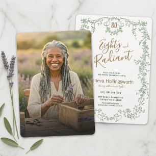 Garden Sage Green Bronze Gold 80th Birthday Photo Invitation
