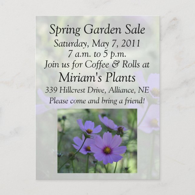 Garden Sale Invitation Postcard (Front)