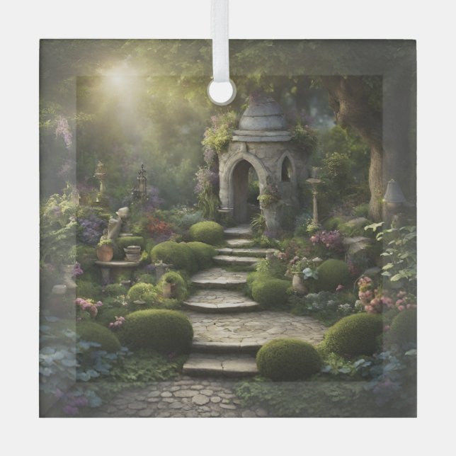 Garden Sanctuary Art Glass Ornament (Front)