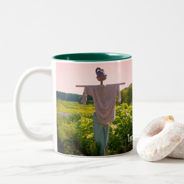 Garden Scarecrow Nature Personalized Two-Tone Coffee Mug (With Donut)