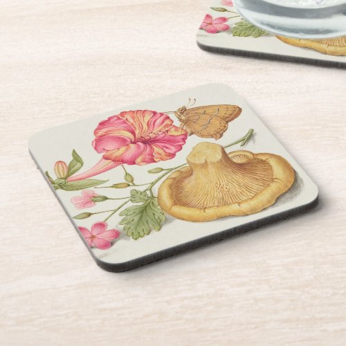 Garden Scene with Flowers, Butterfly and Mushroom Beverage Coaster