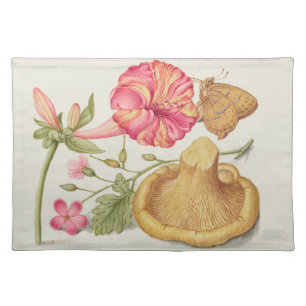Garden Scene with Flowers, Butterfly and Mushroom Cloth Placemat