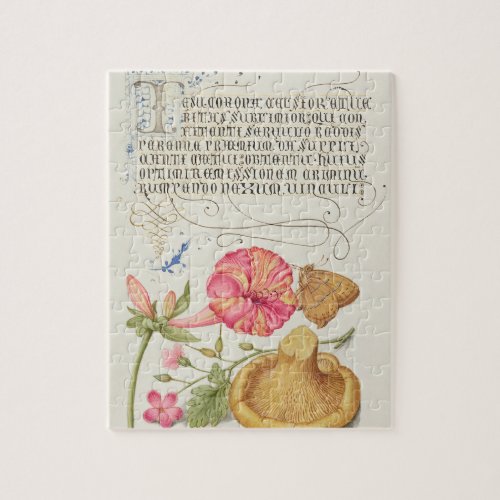 Garden Scene with Flowers, Butterfly and Mushroom Jigsaw Puzzle