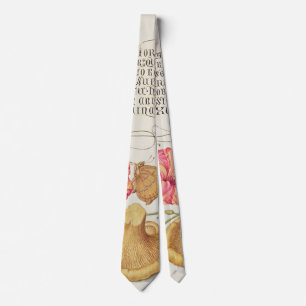 Garden Scene with Flowers, Butterfly and Mushroom Neck Tie