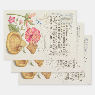 Garden Scene with Flowers, Butterfly and Mushroom Wrapping Paper Sheets