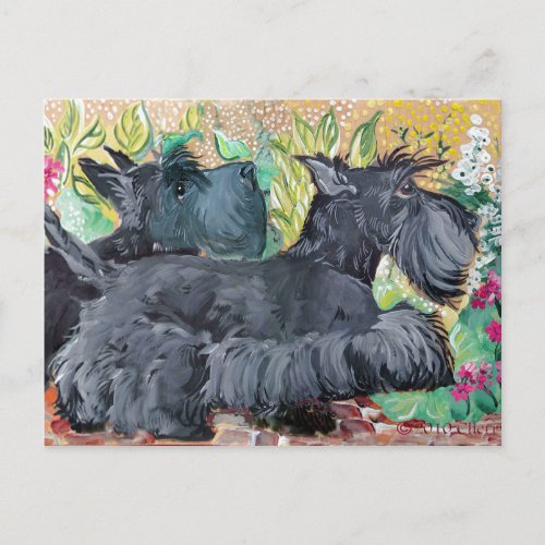 Garden Scottish Terriers Postcard