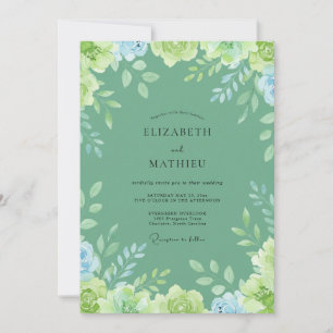 Garden Seafoam Painted Leafy Wedding Invitation