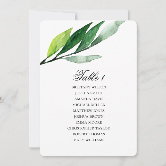 Garden seating chart. Green leaves wedding plan Invitation (Front)