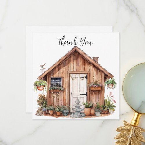 Garden Shed and Happy Place  Plants  Fountain Thank You Card