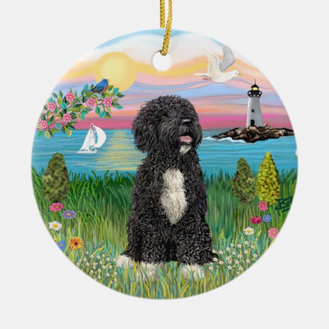 Garden-Shore - Portuguese Water Dog #5-(bw) Ceramic Ornament (Front)