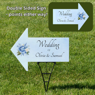 Garden Sign -  Wedding  Arrow Sign Blue Peony