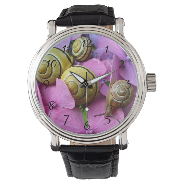 Garden Snails on Pink Flowers Watch (Front)