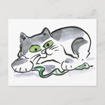 Garden Snake And The Curious Kitten Postcard by Nine_Lives_Studio at Zazzle