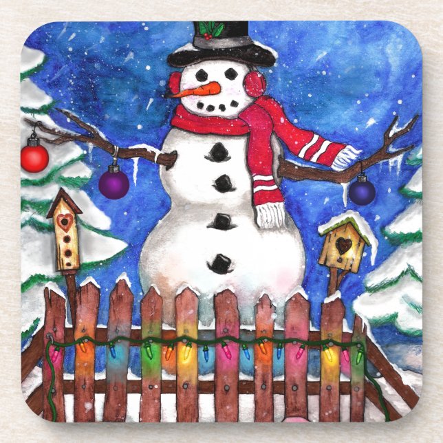 Garden Snowman Beverage Coaster (Front)