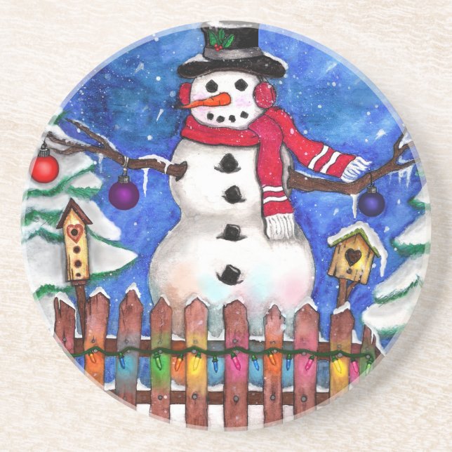 Garden Snowman Drink Coaster (Front)