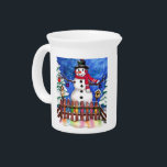 Garden Snowman Pitcher<br><div class="desc">Original watercolor painting by Sandra Gale of a happy snowman in a snow covered winter garden. Great design for gardeners,  kids,  Moms,  and anyone who likes snowmen and country garden scenes.</div>