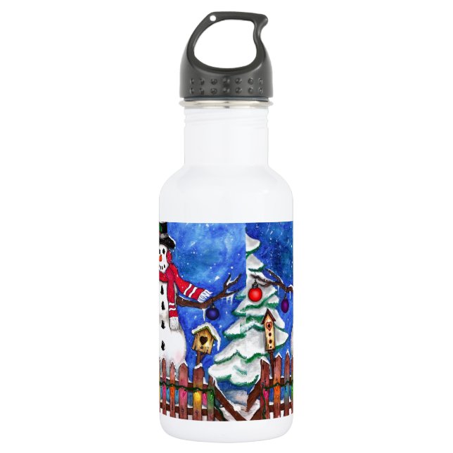 Garden Snowman Stainless Steel Water Bottle (Front)
