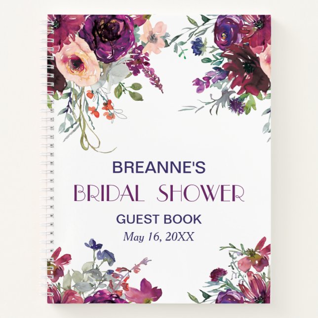 Garden Splash Floral Bridal Shower Guest Book (Front)