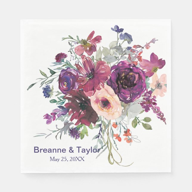 Garden Splash Modern Floral Wedding Napkins (Front)