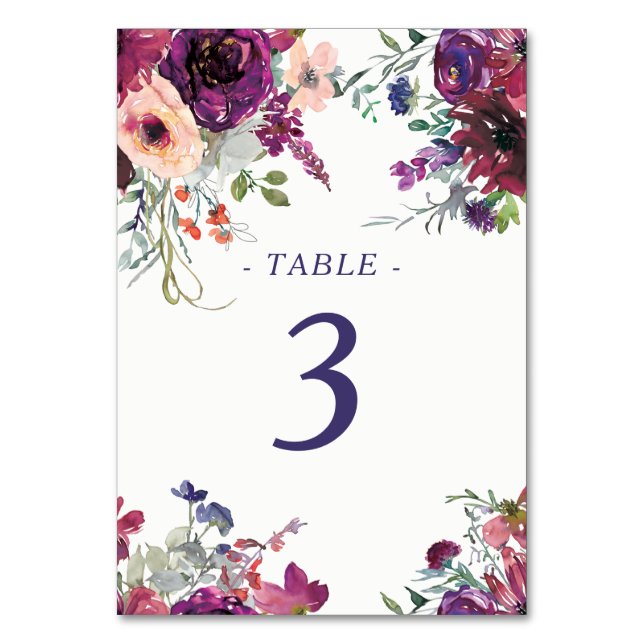 Garden Splash Modern Floral Wedding Table Number (Front)