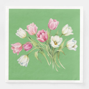Garden spring tulips. Green Paper Dinner Napkins