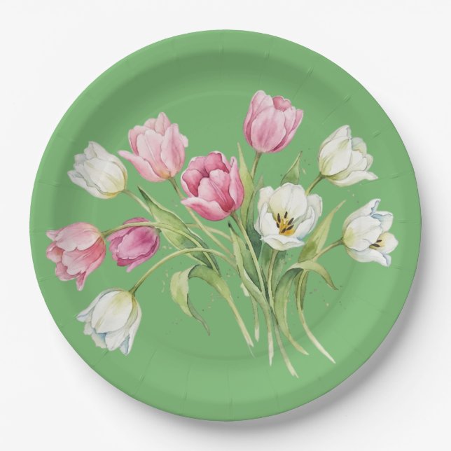 Garden spring tulips paper plates (Front)