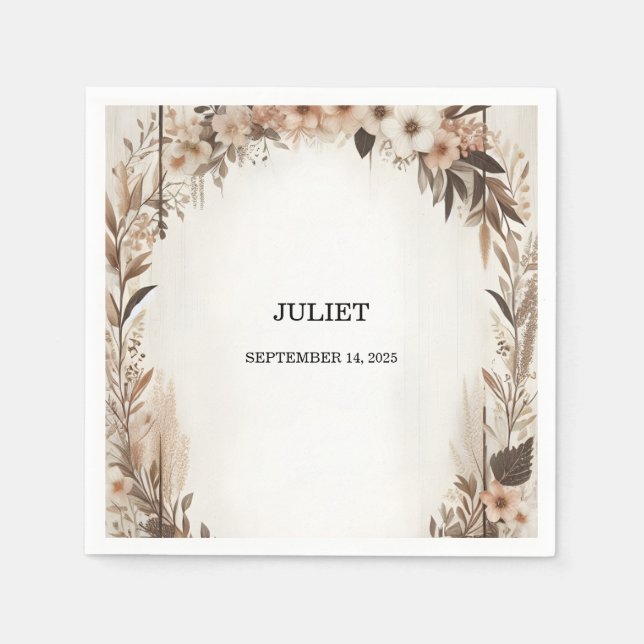 Garden Spring Wood Boho Rustic Bridal Shower Napkins (Front)