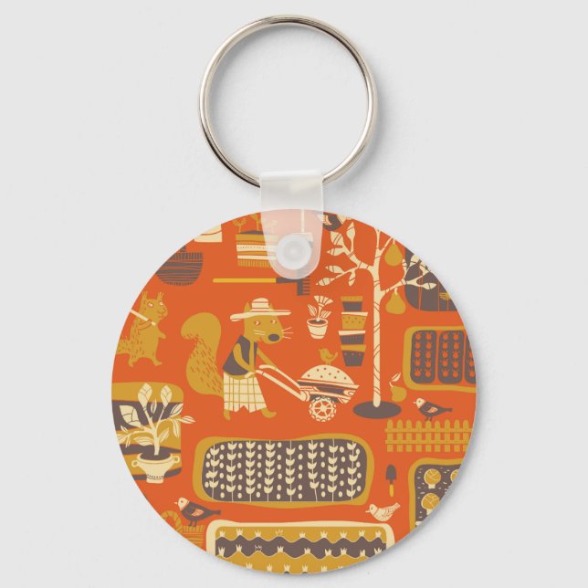 Garden Squirrels: Whimsical Animal Scene Keychain (Front)