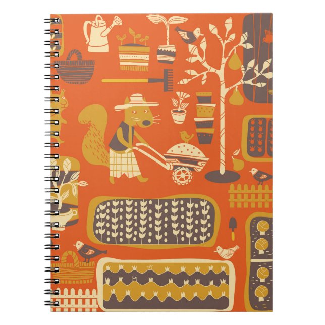 Garden Squirrels: Whimsical Animal Scene Notebook (Front)