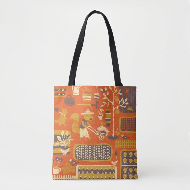 Garden Squirrels: Whimsical Animal Scene Tote Bag (Front)
