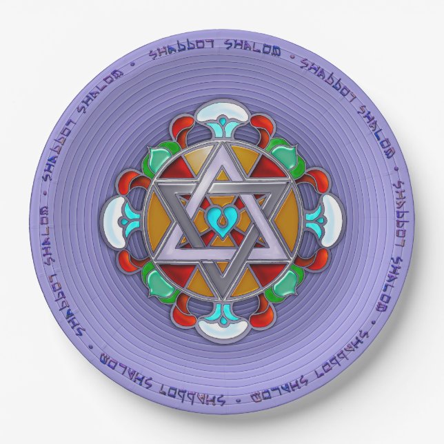 Garden Star in Lilac Shabbos Paper Plates (Front)