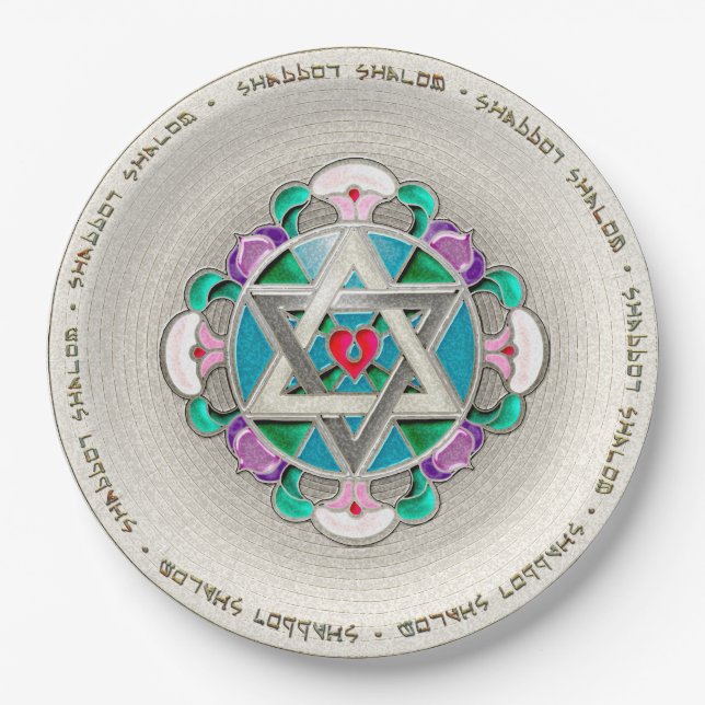 Garden Star Shabbos  Paper Plates (Front)