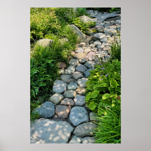 Garden stone pathway thru tranquil forest poster