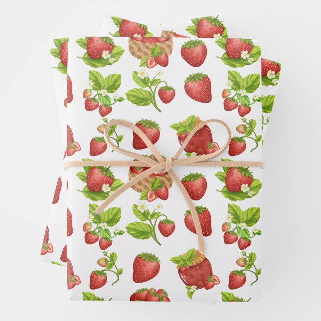 Garden Strawberries and Strawberry Jam  Wrapping Paper Sheets (In situ)