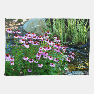 Garden Stream with Purple Coneflowers Kitchen Towel