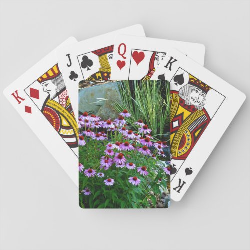 Garden Stream with Purple Coneflowers Playing Cards