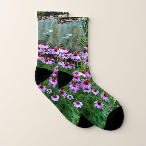 Garden Stream with Purple Coneflowers Socks