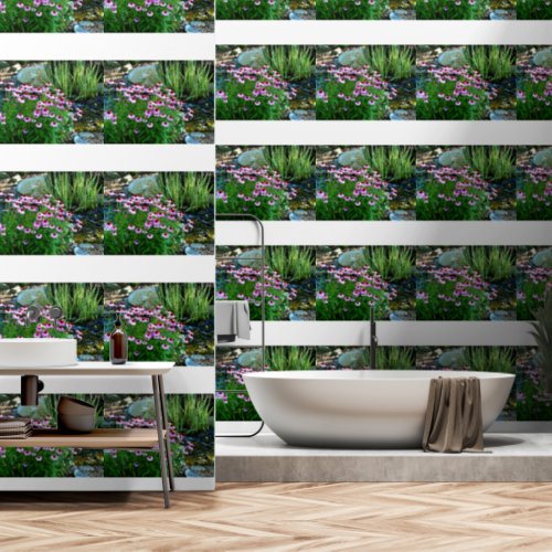 Garden Stream with Purple Coneflowers Wallpaper