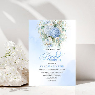 Garden Style Blue Hydrangea Bridal Shower Invites