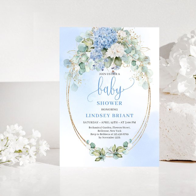 Garden Style Blue Hydrangeas Baby Shower Invitatio Invitation (Garden Style Blue Hydrangeas Baby Shower Invitation)