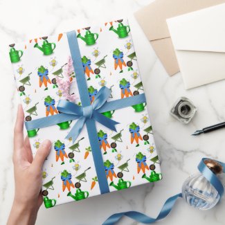 Garden Style Carrot Watering Can Bee Pattern  Wrapping Paper