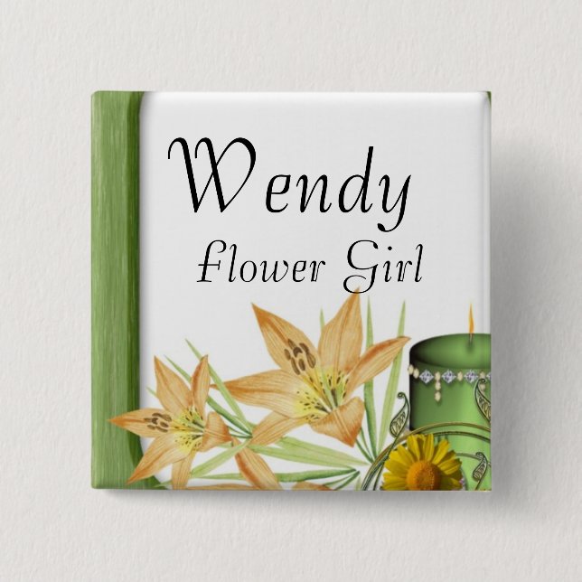 Garden Stylish Classy Flower Girl  Wedding Button (Front)