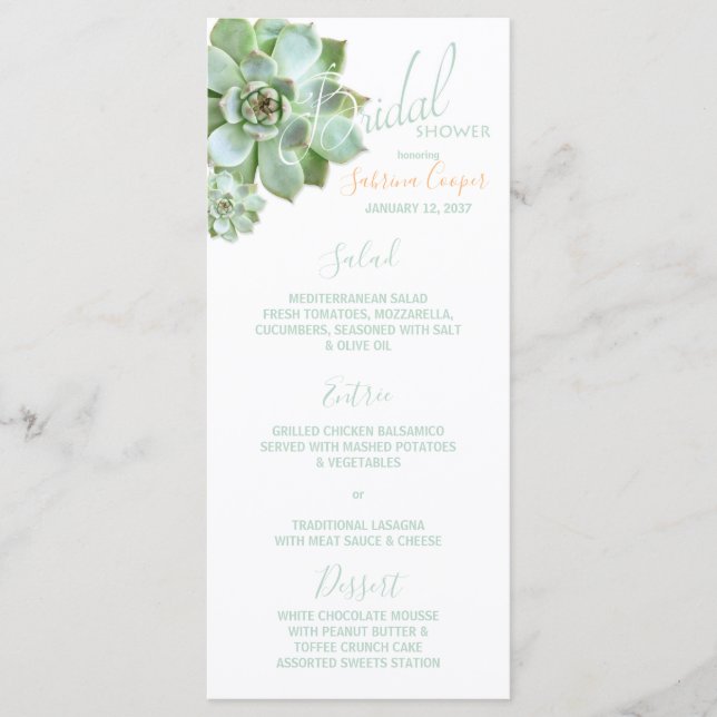 Garden Succulent Bridal Shower Menu (Front)