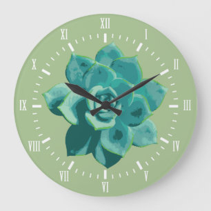 Garden Succulent White Roman Numerals Name Large Clock