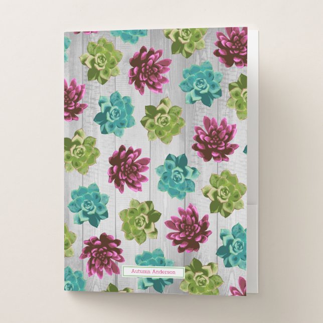 Garden Succulents & Wood Planks Pocket Folder (Front)