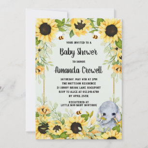 Garden Sunflowers Elephant Neutral Baby Shower Invitation
