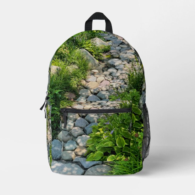 Garden sunlit stone pathway botanical garden  printed backpack (Front)