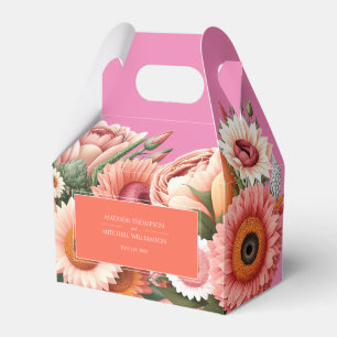 Garden Sunrise Pink Orange Modern Floral Wedding  Favor Boxes