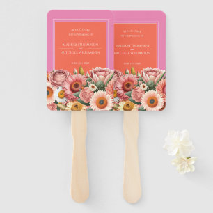 Garden Sunrise Pink Orange Modern Floral Wedding Hand Fan